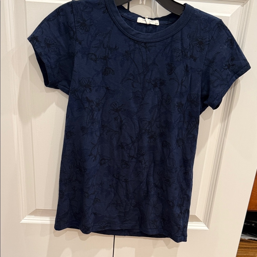 Rag and Bone burn out t shirt Navy Floral Short Sleeve Top